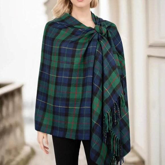 Long & Wide Scottish Clan Tartan Plaid Cashmere Feel Shawl Wrap Winter Warm Scar - Picture 2 of 6